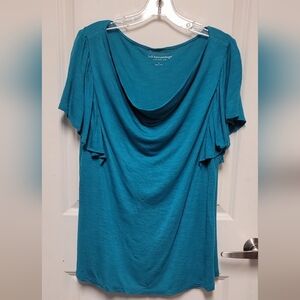 Soft Surroundings Teal Short-Sleeve Cowl Neck Tunic